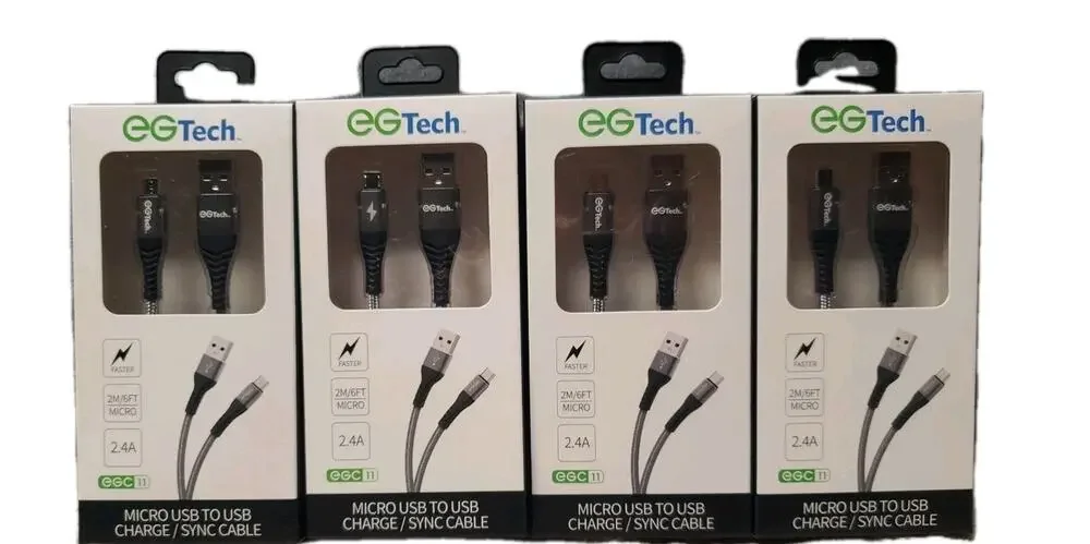 EG Tech EGC11 Micro USB to USB Charge Sync Cable 2M 6ft 2.4A Fast Charging